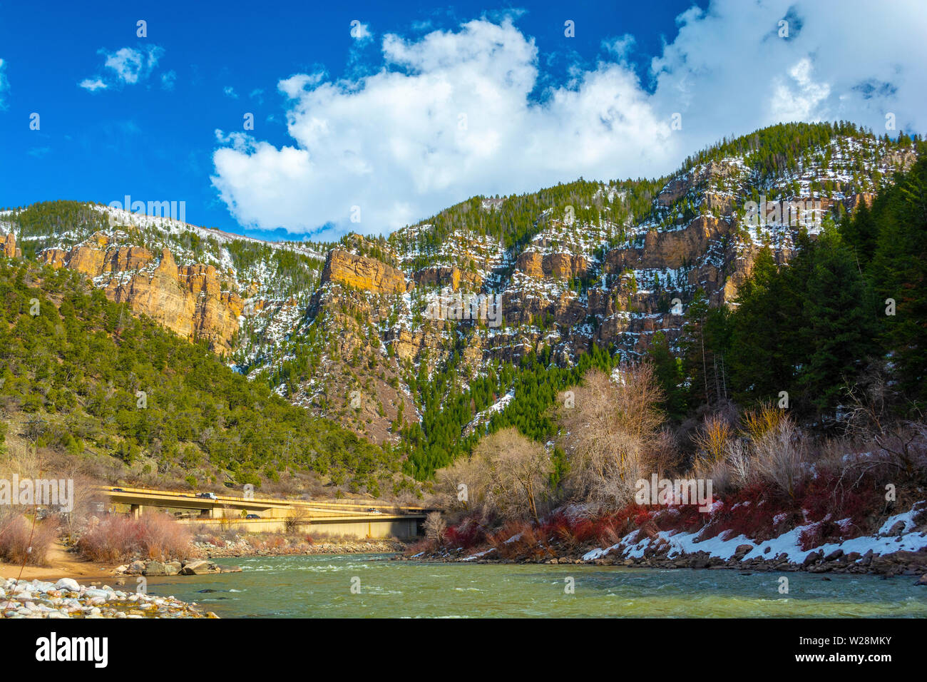 Glenwood Canyon, Colorado with the Colorado River and I-70 in the ...