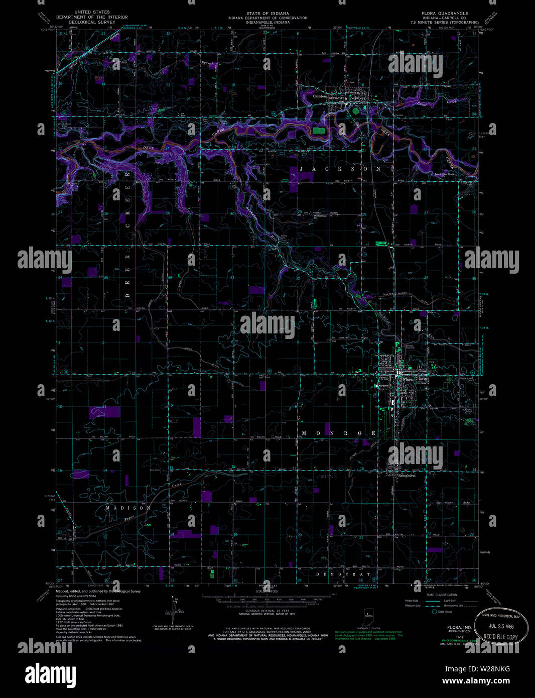 USGS TOPO Map Indiana IN Flora 156840 1962 24000 Inverted Restoration ...