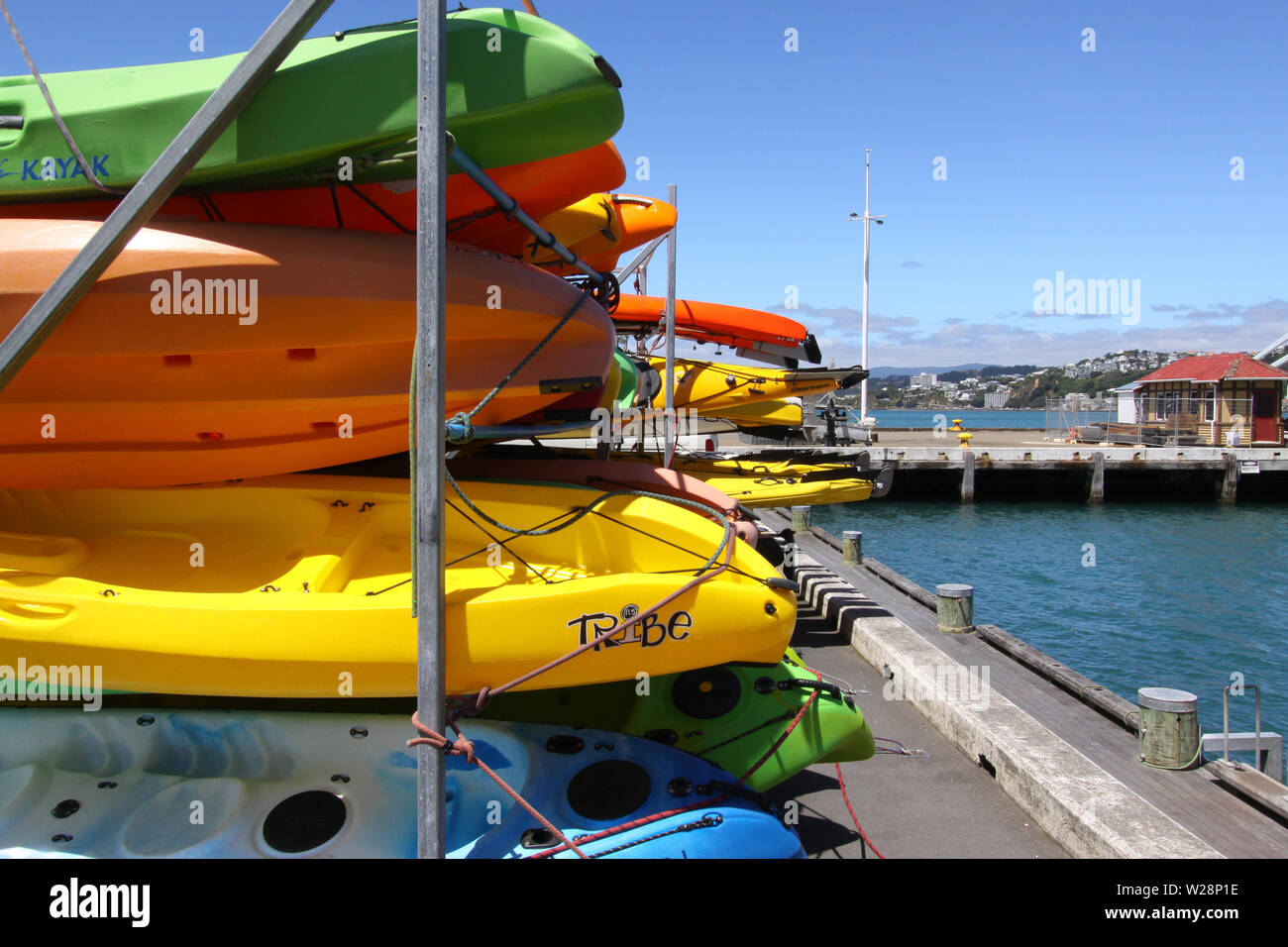 Stacked plastic canoes in the harbor of Wellington Stock Photo Alamy