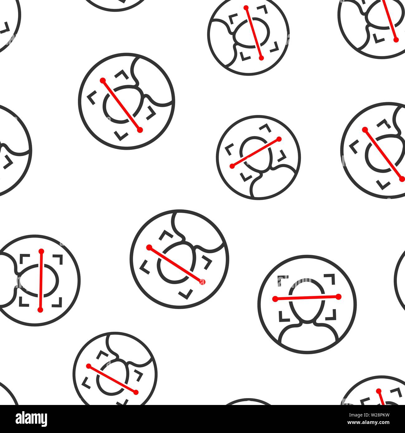 Face scan icon seamless pattern background. Facial id vector illustration on white isolated background. Identification algorithm business concept. Stock Vector