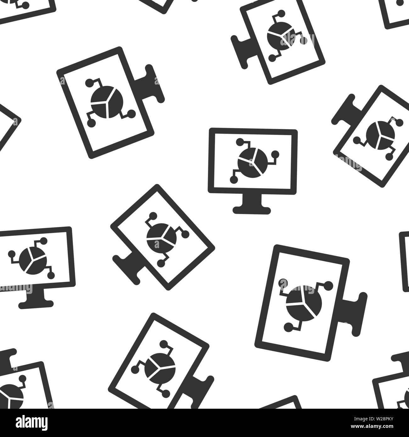 Analytic monitor icon seamless pattern background. Diagram vector illustration on white isolated background. Statistic business concept. Stock Vector
