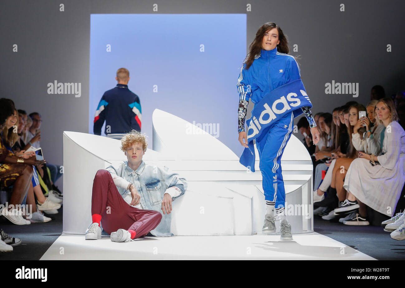 Berlin, Germany. 06th July, 2019. Models show fashion at the Adidas Show  during the About You