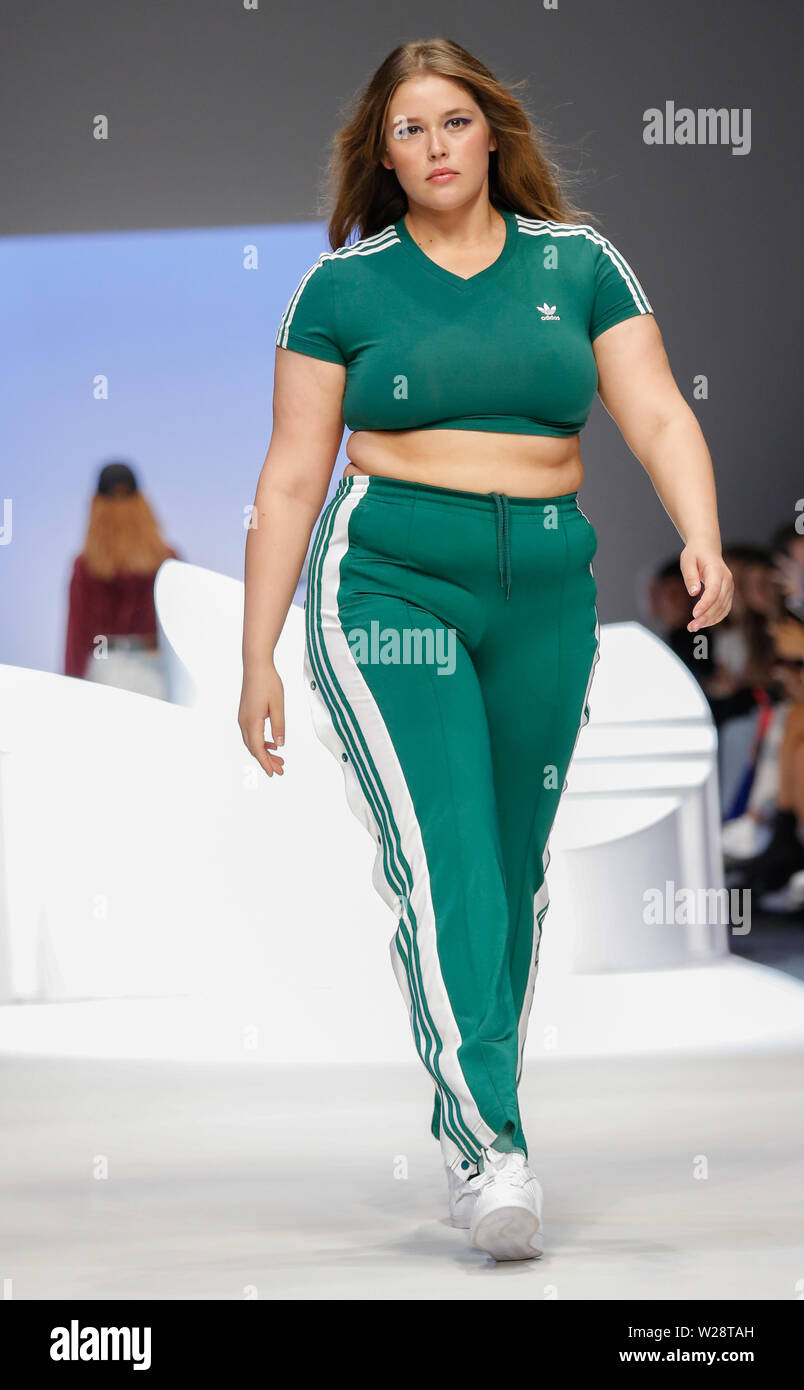 Berlin, Germany. 06th July, 2019. Models show fashion at the Adidas Show  during the About You Fashion Week at the E-Werk in Berlin. The collections  for Spring/Summer 2020 will be presented at