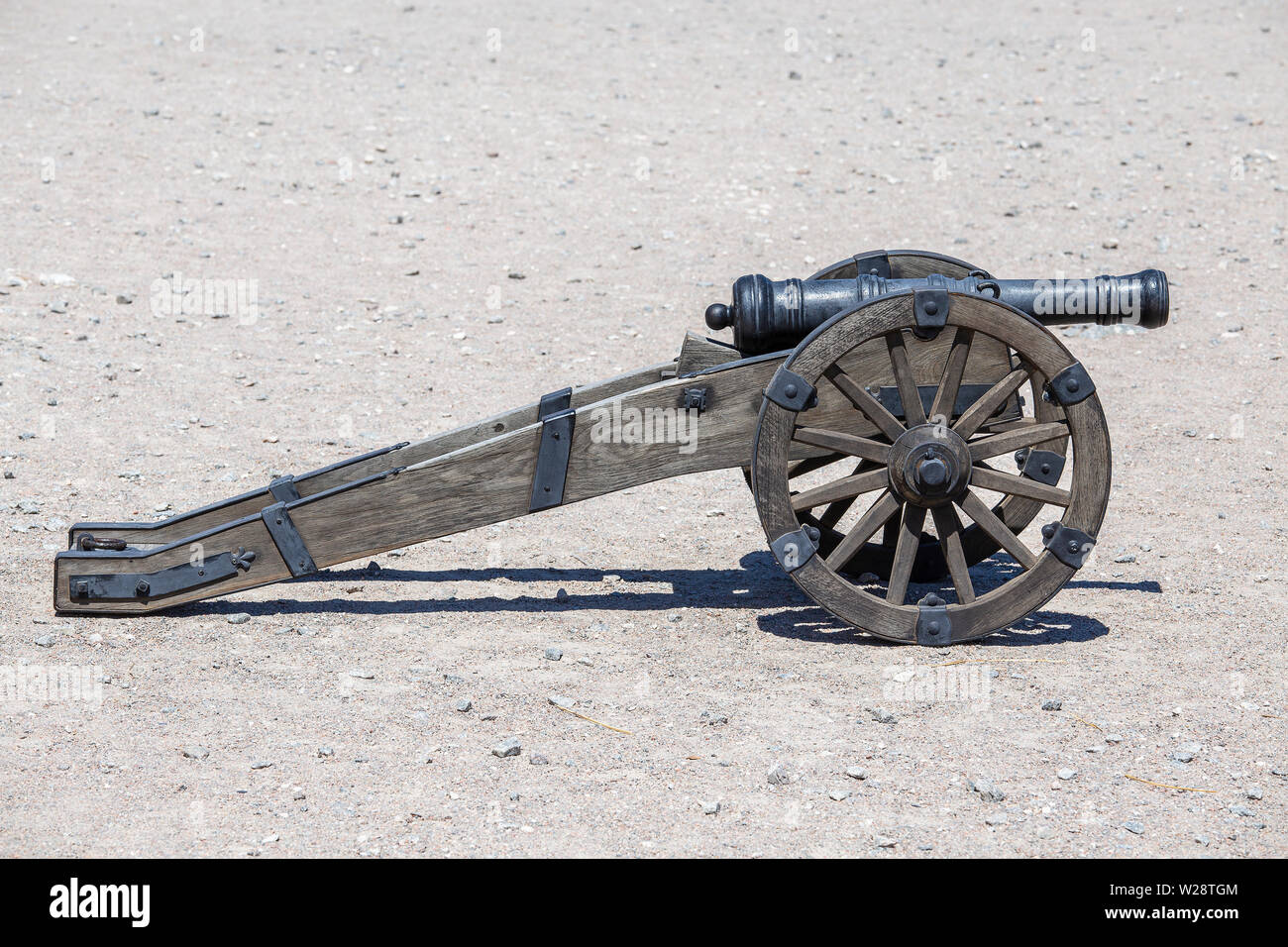 Ancient cannon of the castle fortress. Medieval artillery gun, outdoors, close up Stock Photo