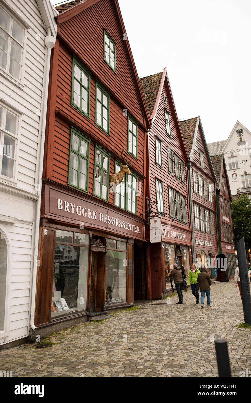 The visitors center in the historic Bryggen wharf neighborhood of Bergen, Norway. Stock Photo