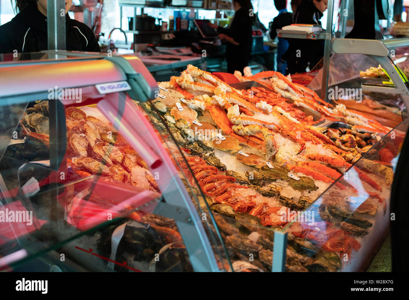 Fresh seafood for sale at the fish market in Bergen, Norway Stock Photo