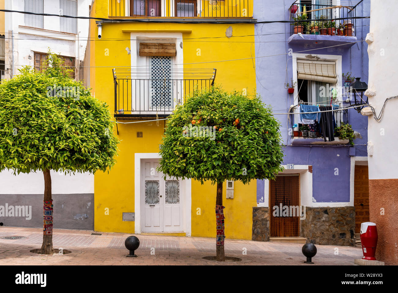 Colorful facades in Villajoyosa waterfront district, Costa Blanca