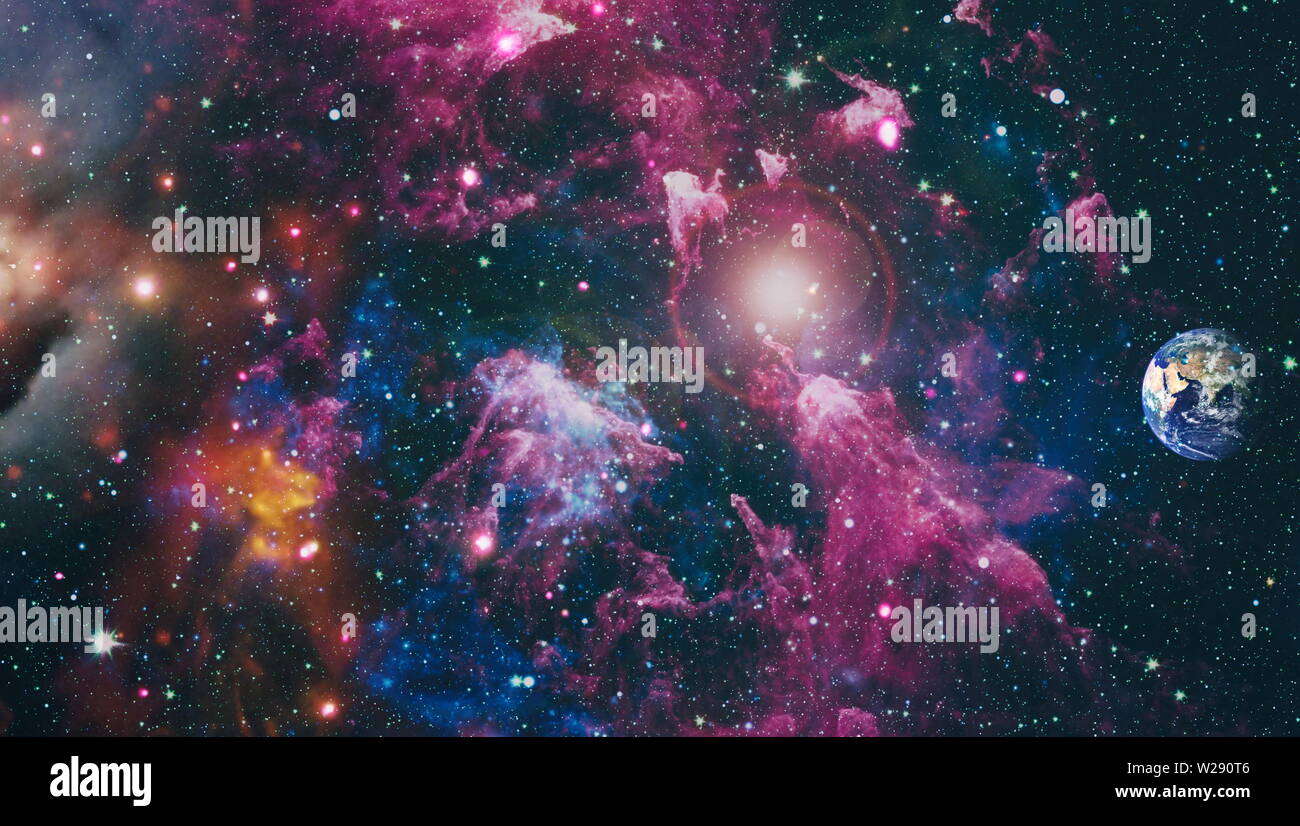 Giant glowing nebula. Space background with red nebula and stars ...