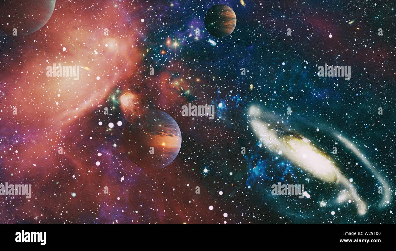 Colored nebula and open cluster of stars in the universe. Elements of this image furnished by NASA. Stock Photo