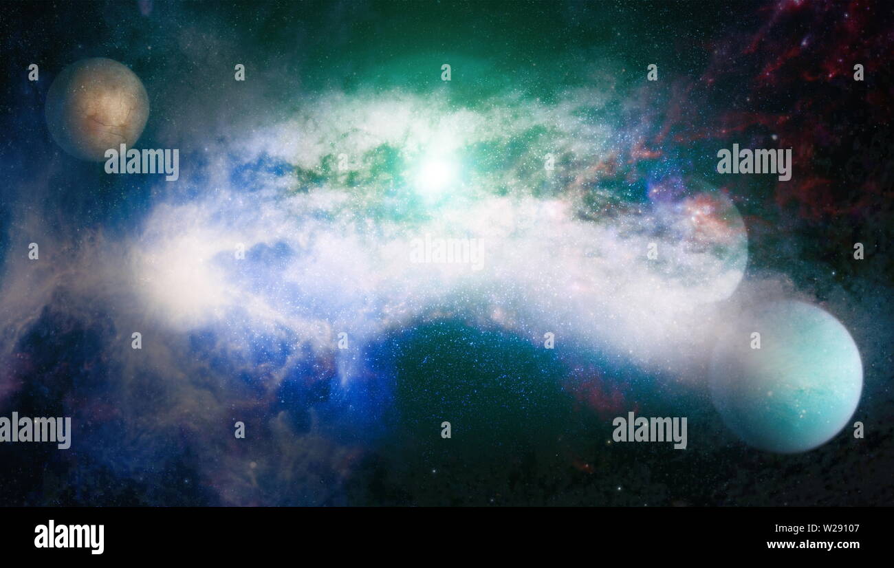 Colored nebula and open cluster of stars in the universe. Elements of this image furnished by NASA. Stock Photo
