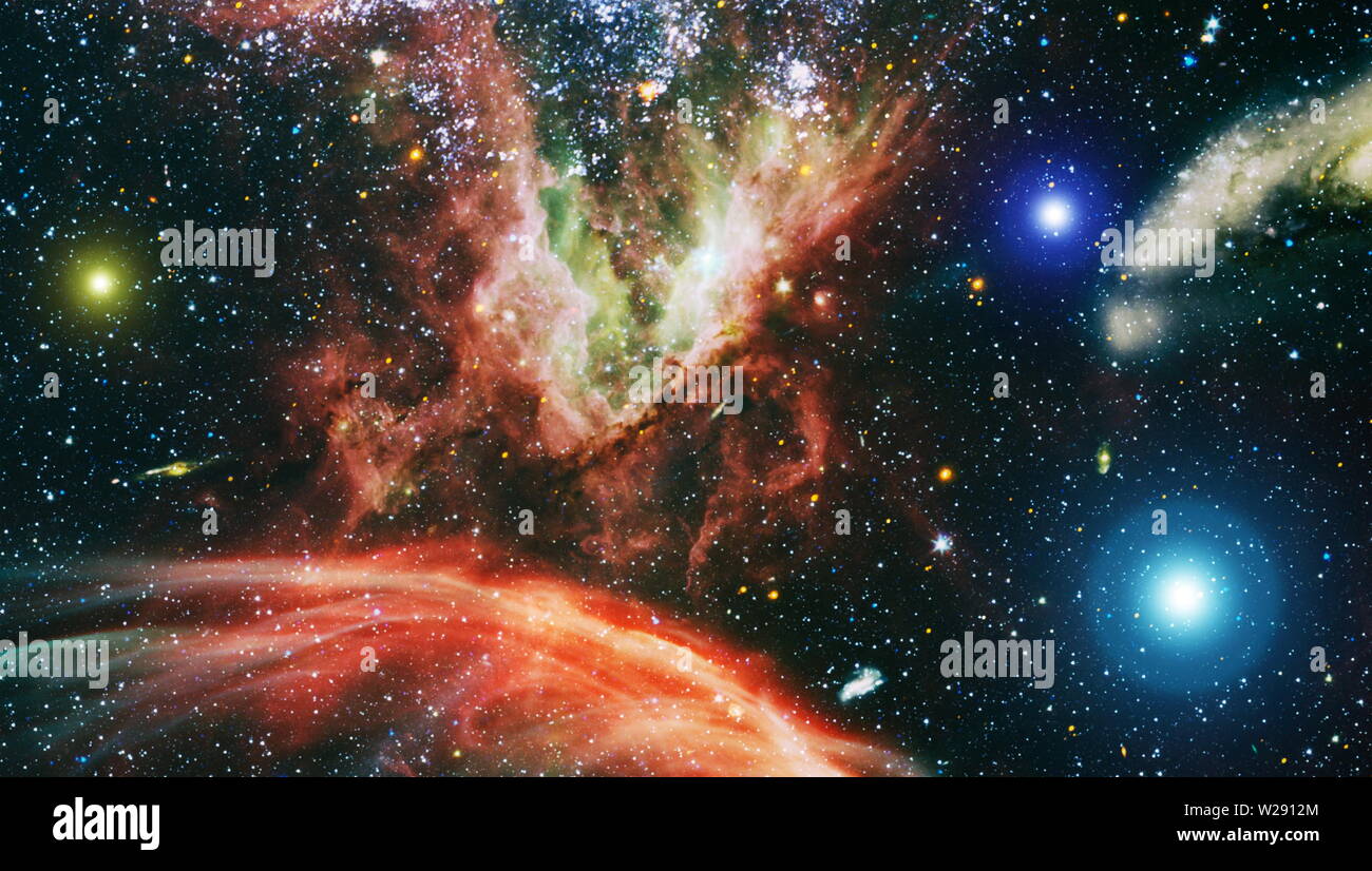 Colored nebula and open cluster of stars in the universe. Elements of this image furnished by NASA. Stock Photo