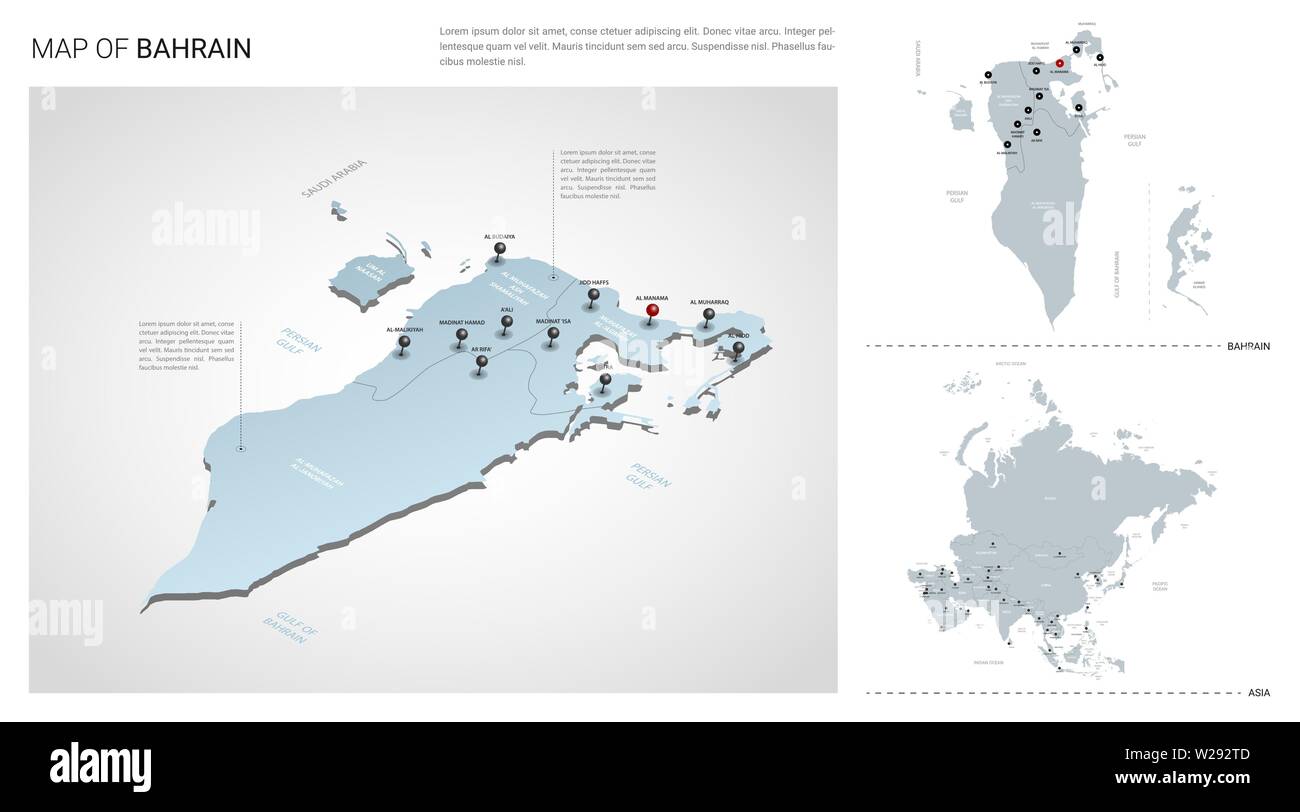 Vector Set Of Bahrain Country Isometric 3d Map Bahrain Map Asia Map Vector Set Of Bahrain Country Isometric 3d Map Bahrain Map Asia Map With Region State Names And City Names W292TD 