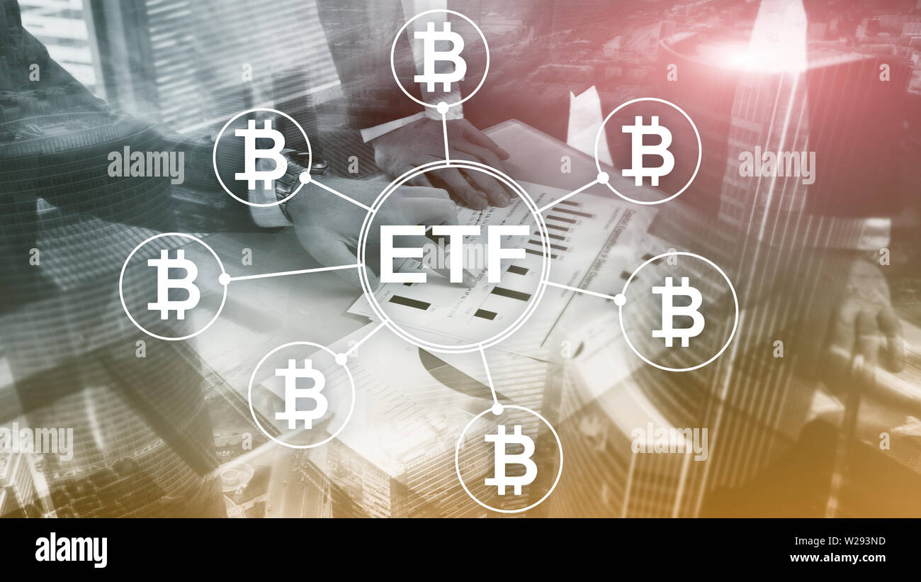 Bitcoin ETF double exposure background. Investment wallpaper Stock Photo -  Alamy