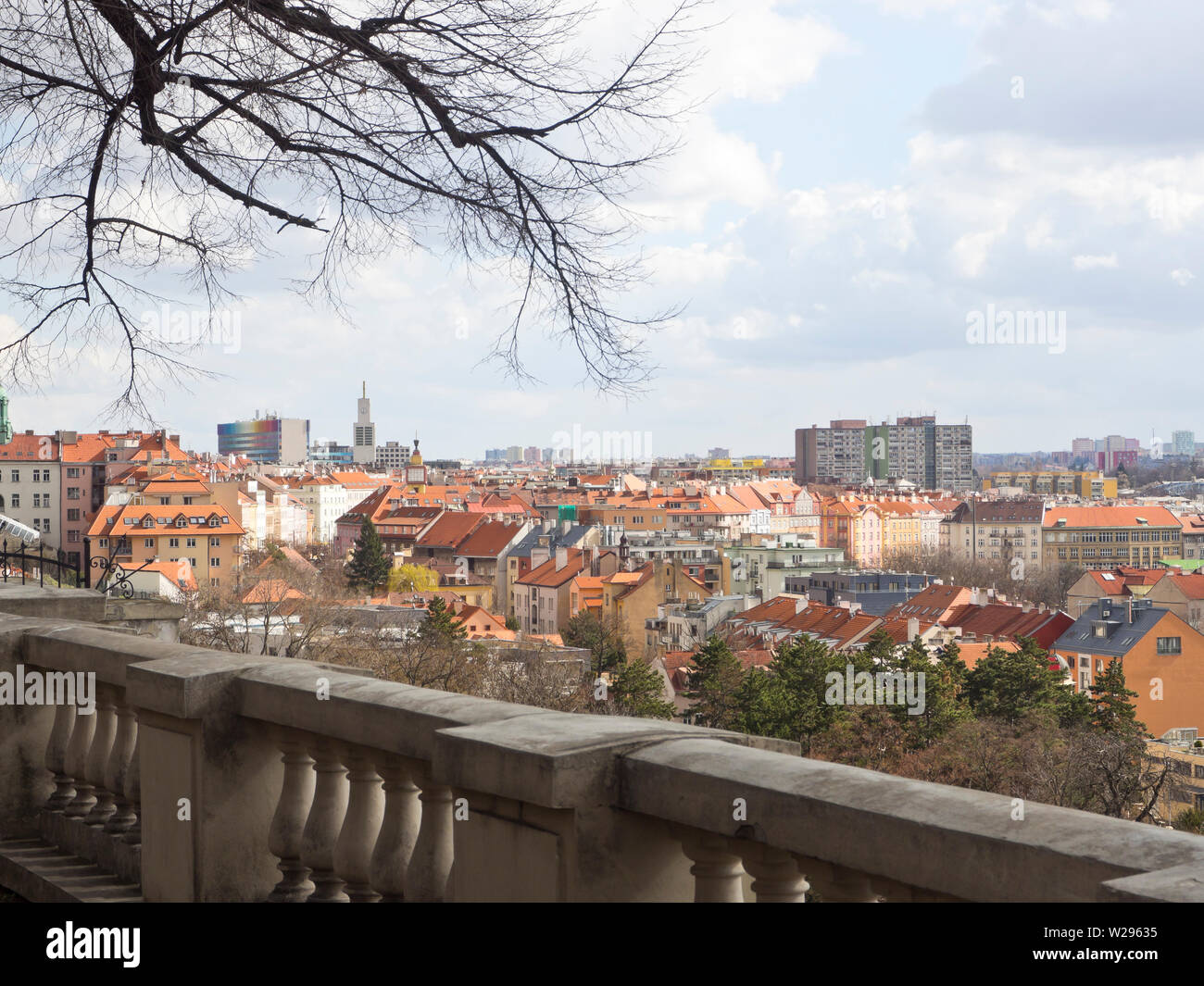View of suburbs from Havlíčkovy sady, the Havlicek Gardens in Prague in