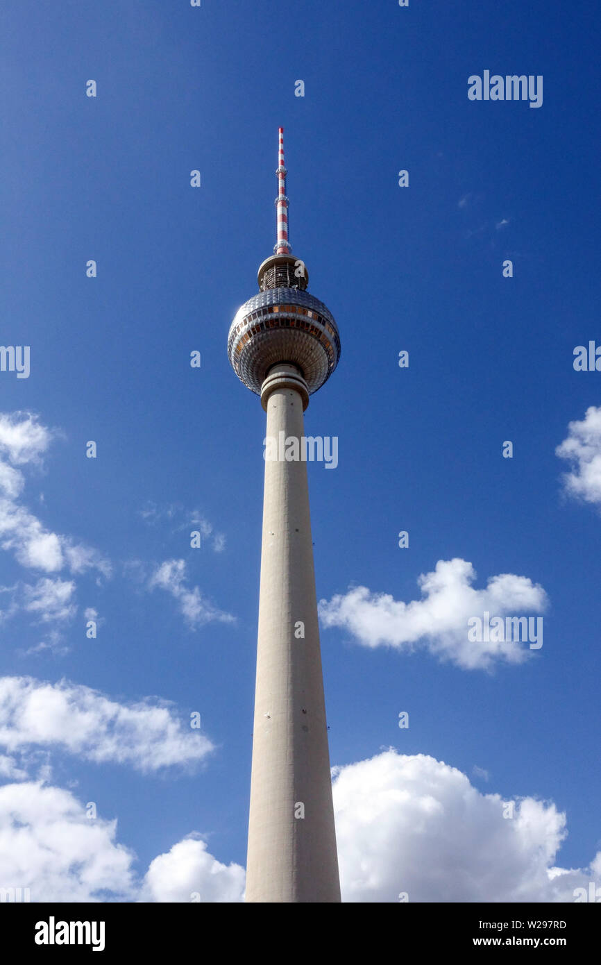Berlin TV Tower Germany Clouds Stock Photo