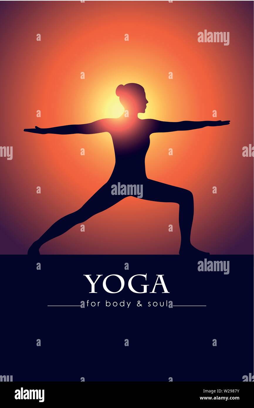 yoga for body and soul meditating woman silhouette vector illustration EPS10 Stock Vector