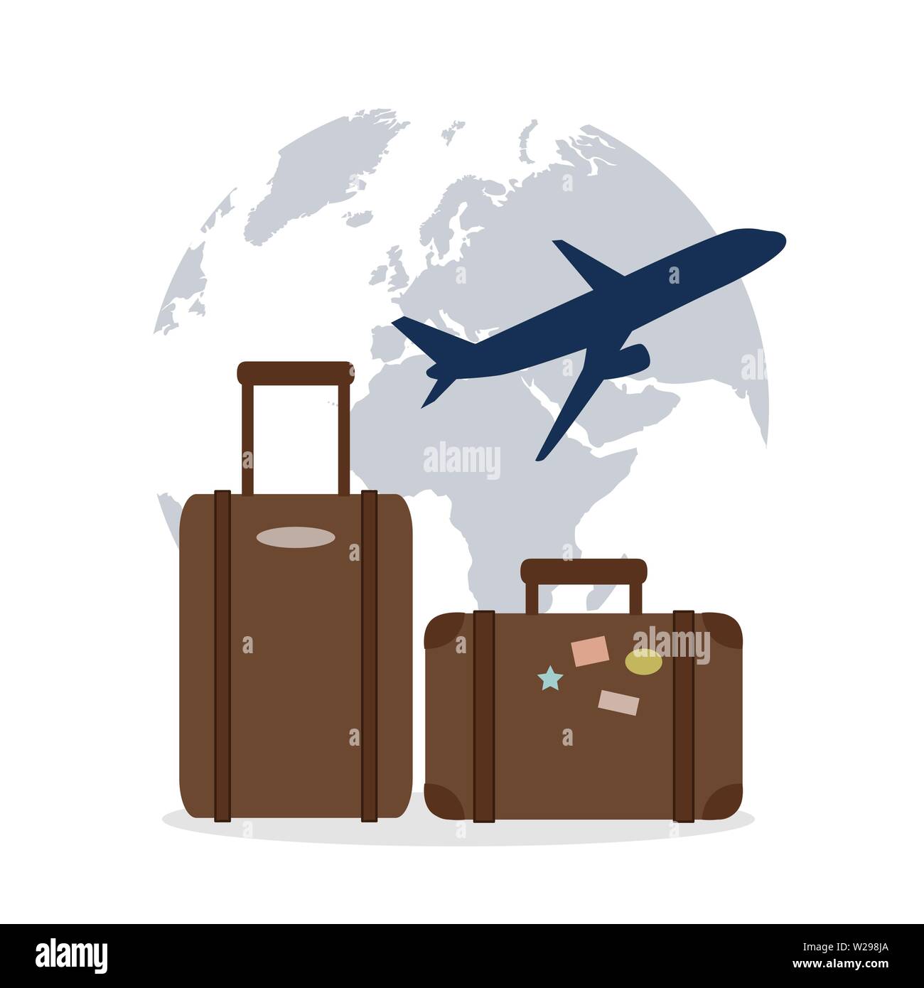plane flying around the globe with suitcase travel concept vector illustration EPS10 Stock Vector