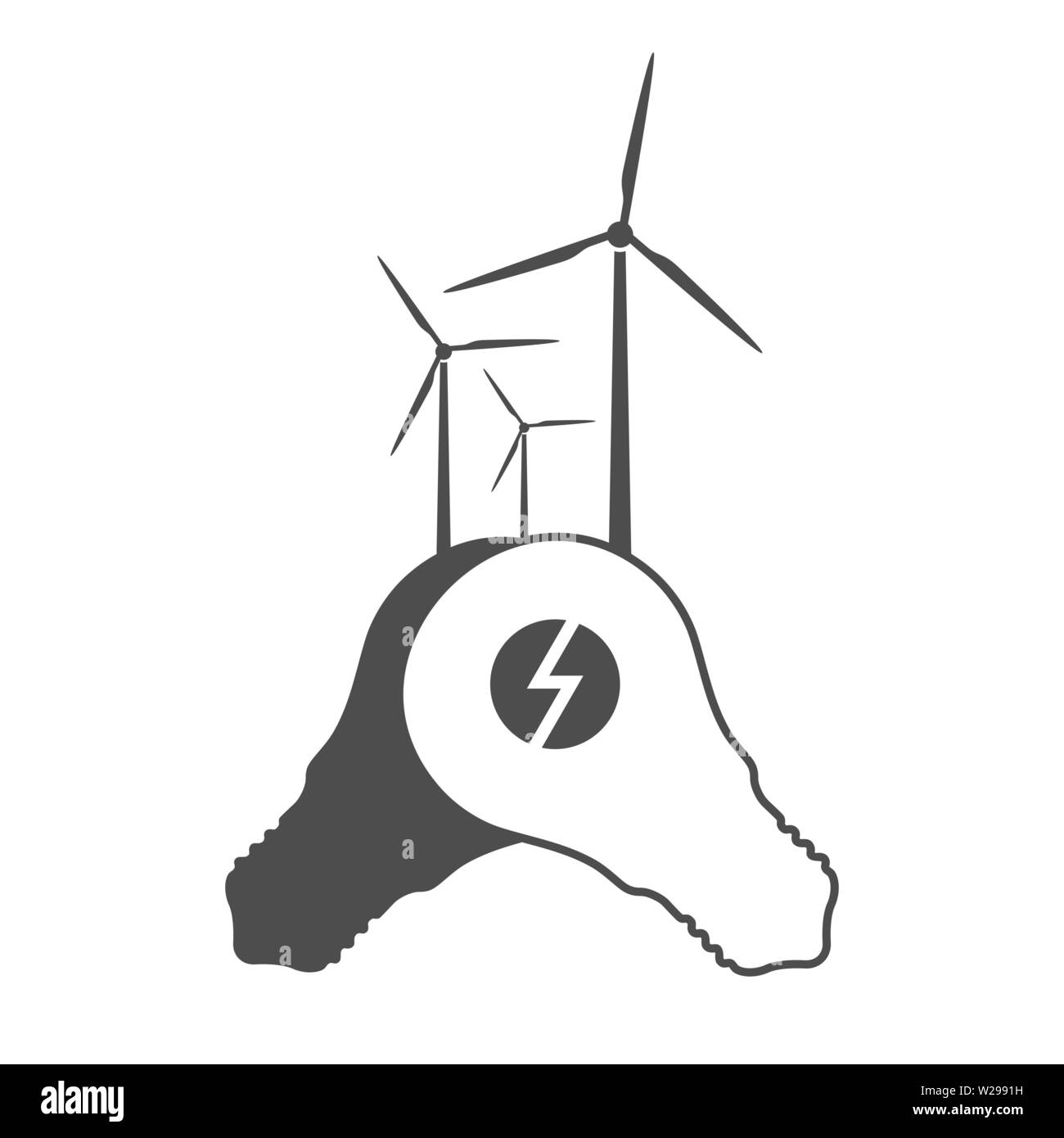 Light bulbs and wind mill generator. Wind energy symbol design template