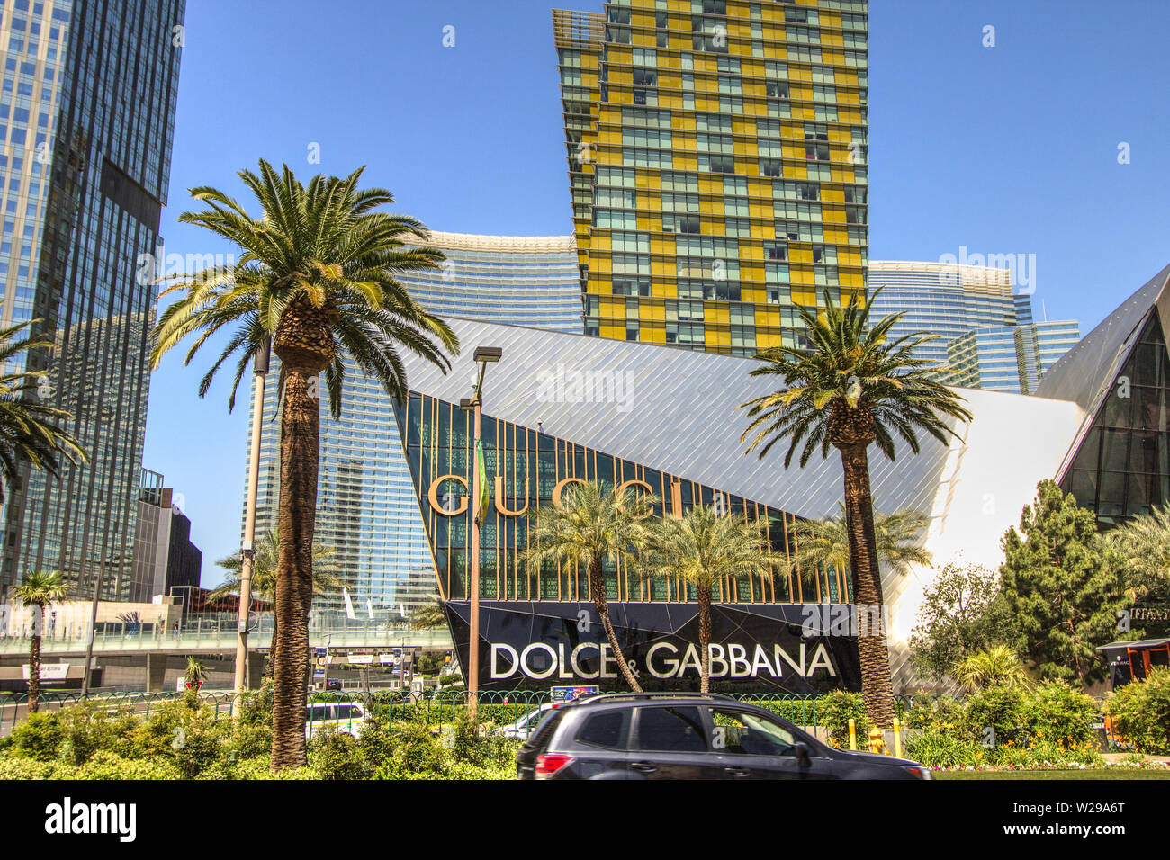 Exterior of the upscale boutique Shops at Crystals on the Las Vegas Strip in Nevada. Stock Photo