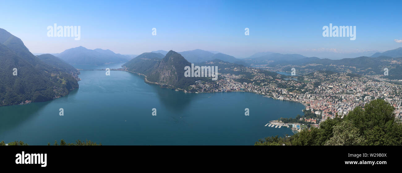 Panoramic view of the city of Lugano in Ticino, Switzerland Stock Photo