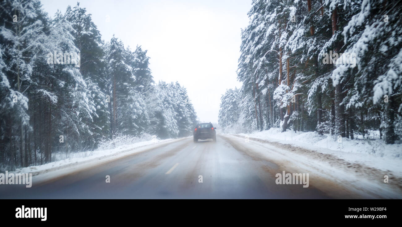 Photo of winter road with trees in snow Stock Photo - Alamy