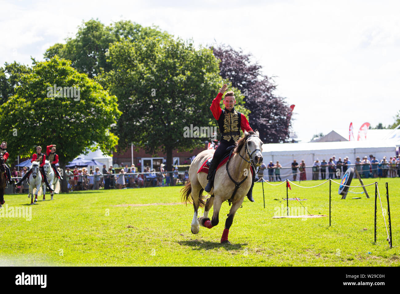 90th Kent County Show, Detling, 6th July 2019. Performers from The International Dzhigitovka including current world champion Sergey Murugov on horses Stock Photo