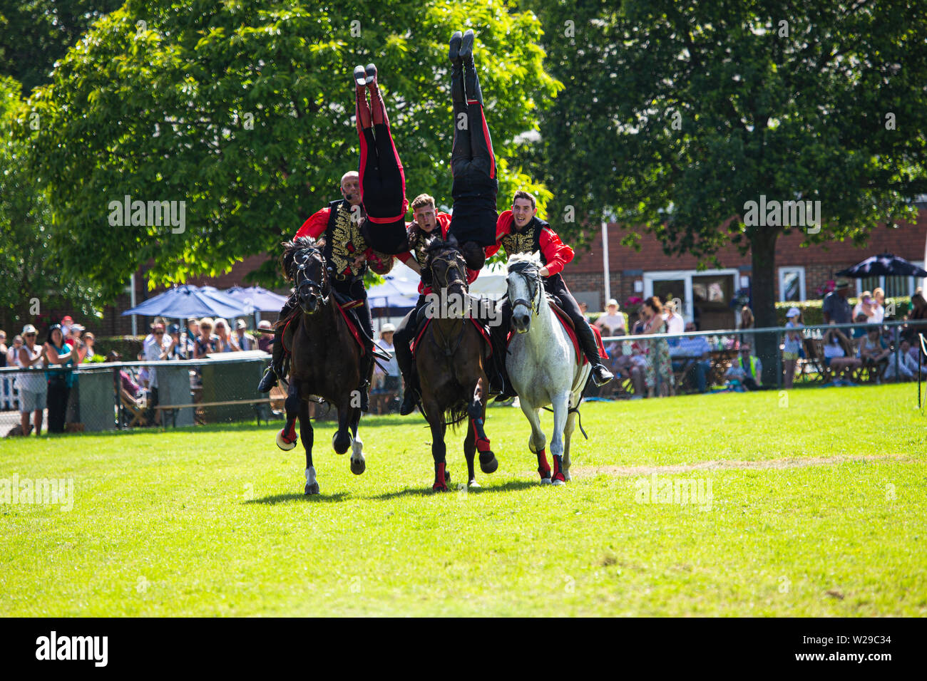 90th Kent County Show, Detling, 6th July 2019. Performers from The International Dzhigitovka including current world champion Sergey Murugov on horses Stock Photo