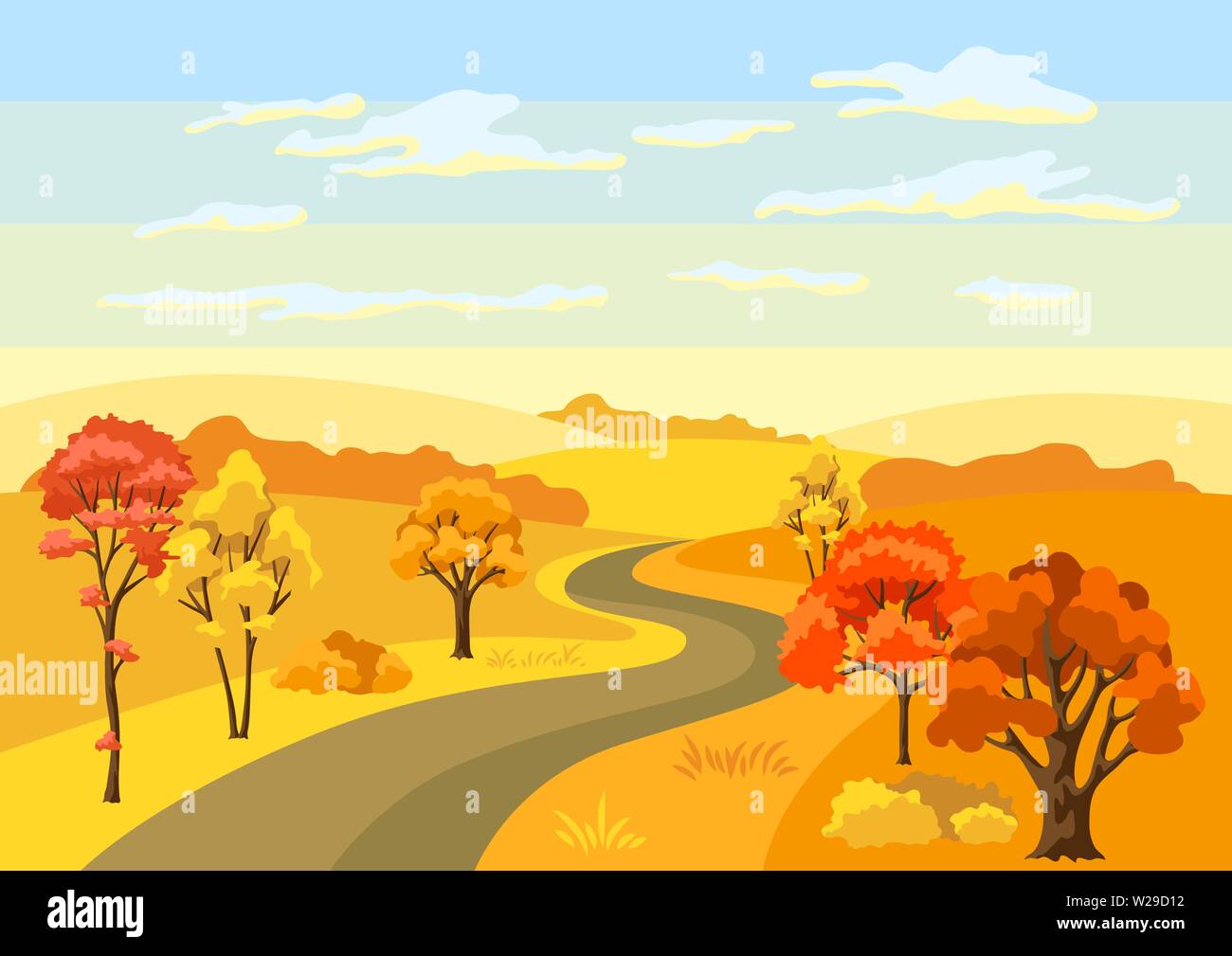 Autumn background with landscape and stylized trees Stock Vector Image ...