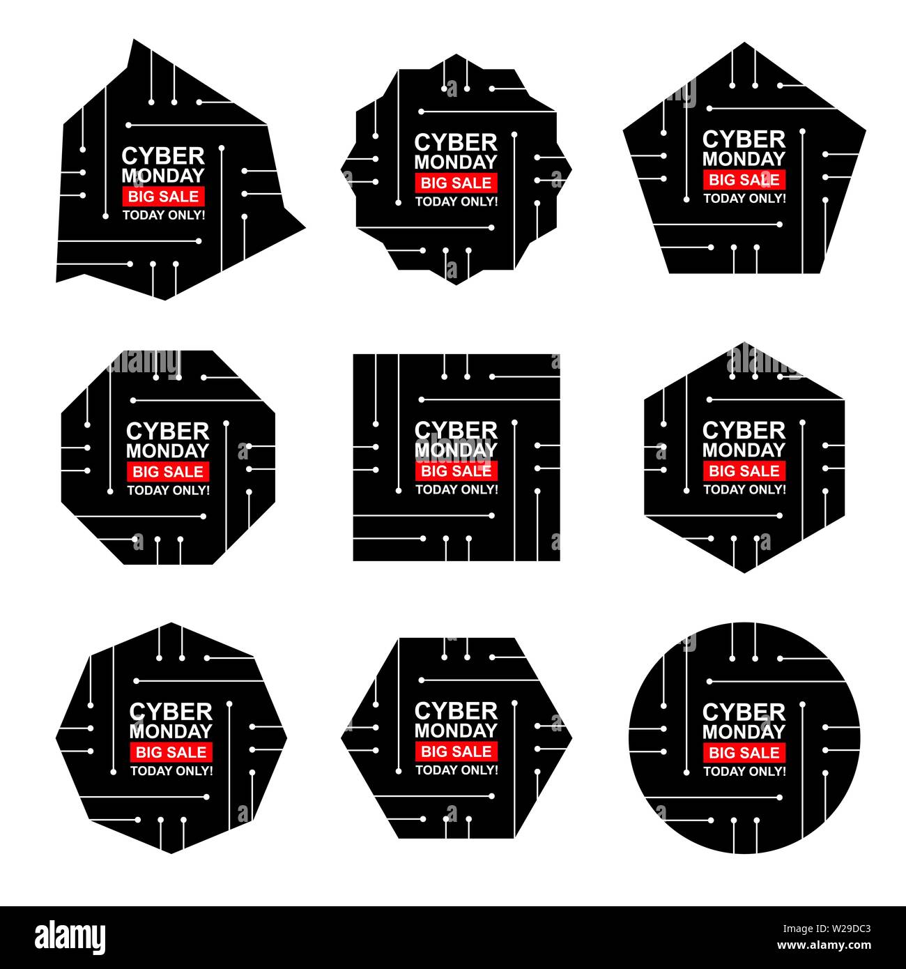 Cyber monday sale labels set. Collection of nine bright stickers of ...