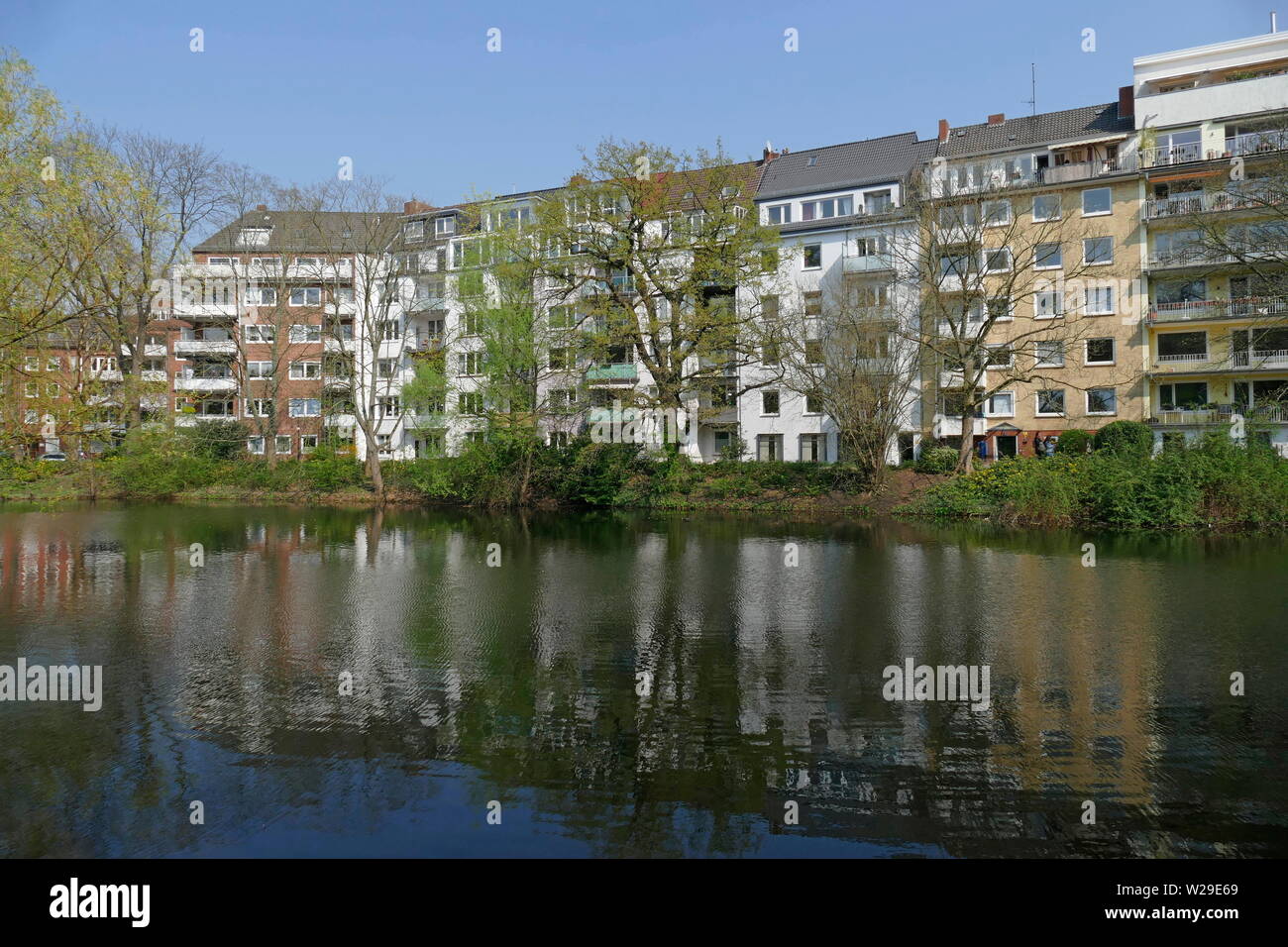 Residential houses, multi-family houses in spring, Bremen Stock Photo