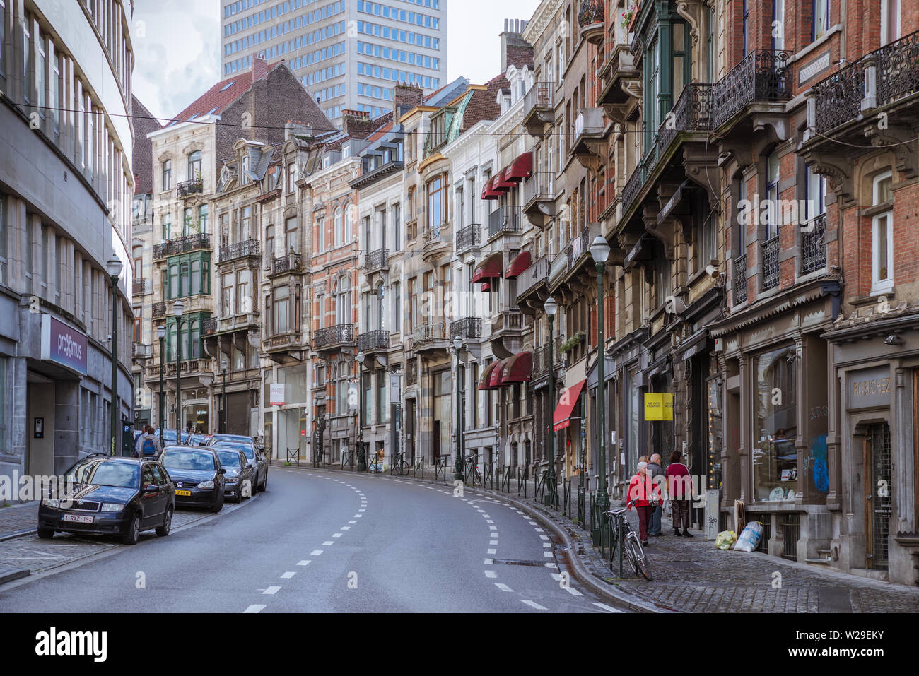 Picturesque historic townhouses in central Brussels, Belgium Stock Photo