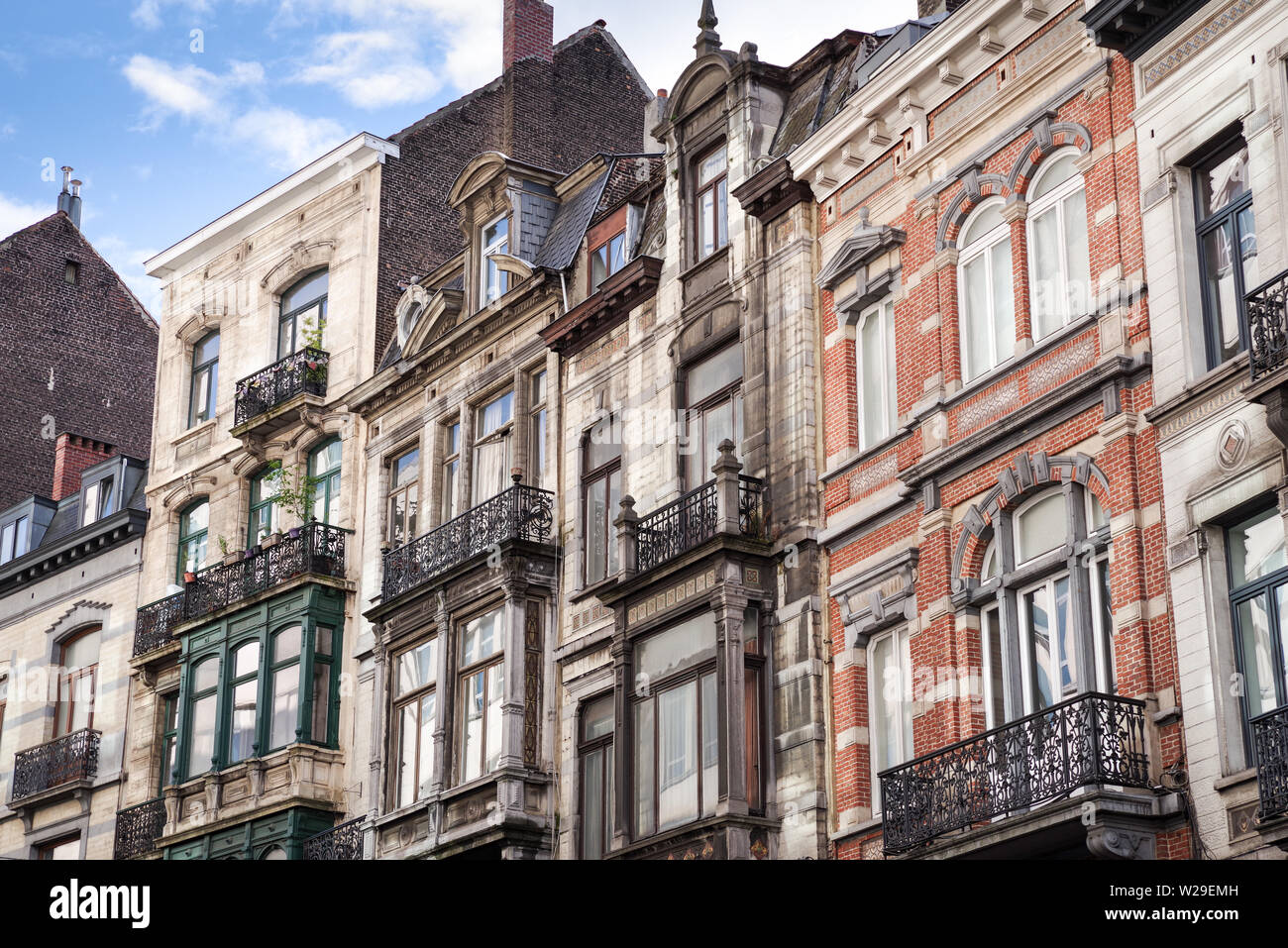 Picturesque historic townhouses in central Brussels, Belgium Stock Photo