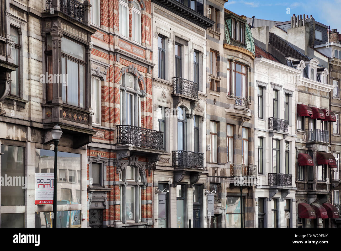 Picturesque historic townhouses in central Brussels, Belgium Stock Photo