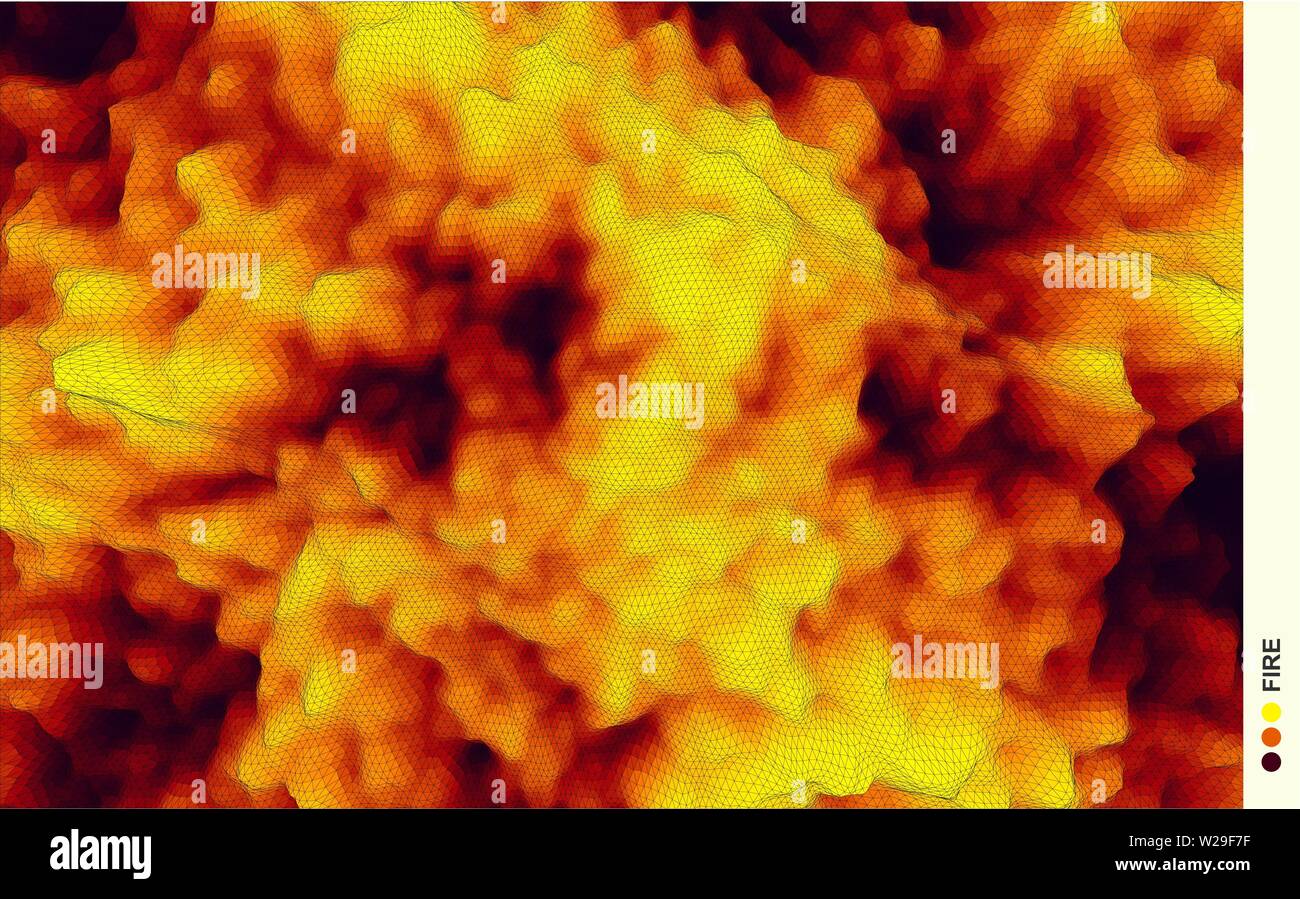 Fire and smoke. Mosaic. 3d perspective grid background texture. Abstract vector illustration. Stock Vector