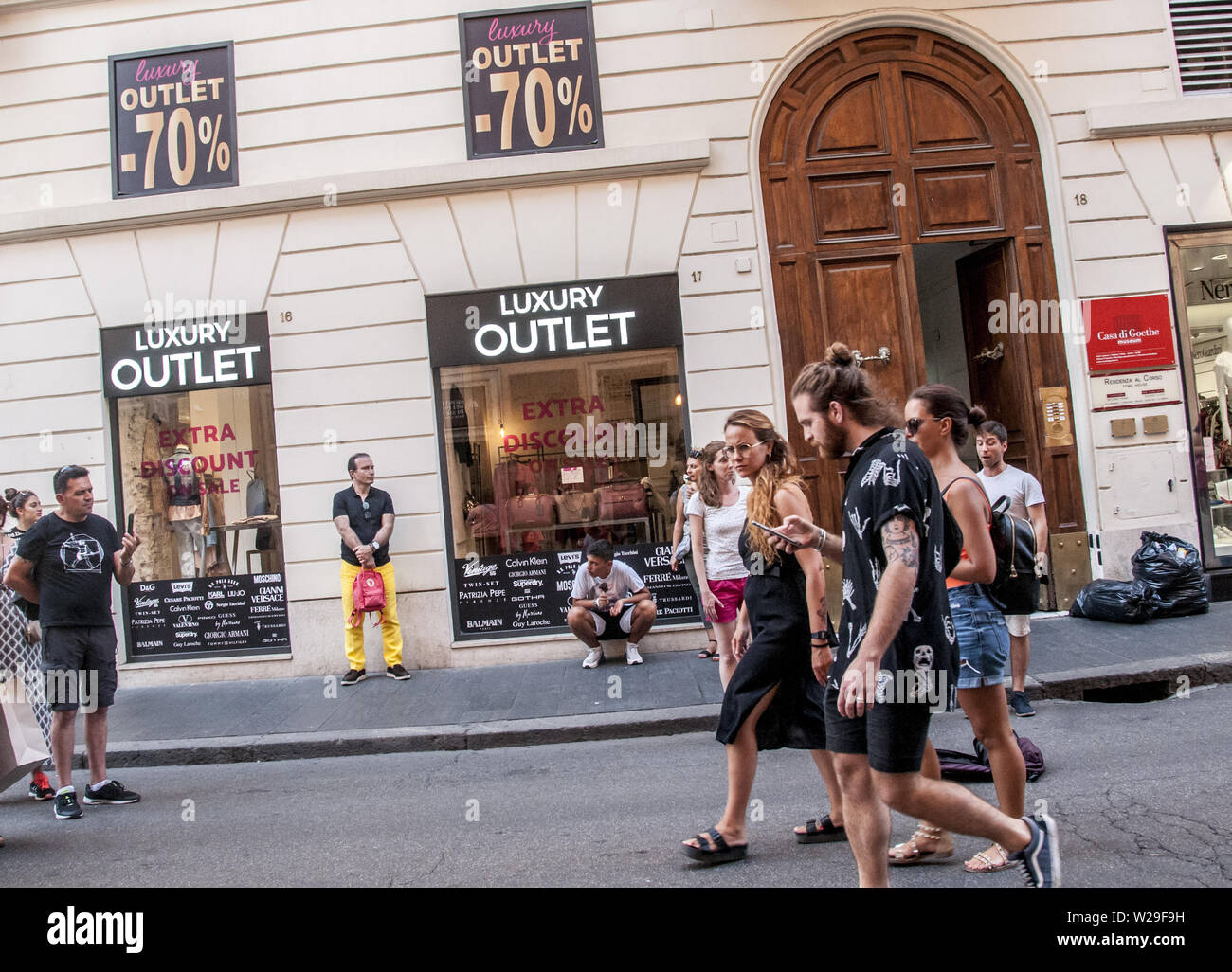 Rome Italy. 06th July 2019. Today July 6 first day of summer sales in Rome arriving as in many other Italian regions the first Saturday of July. In the capital and throughout