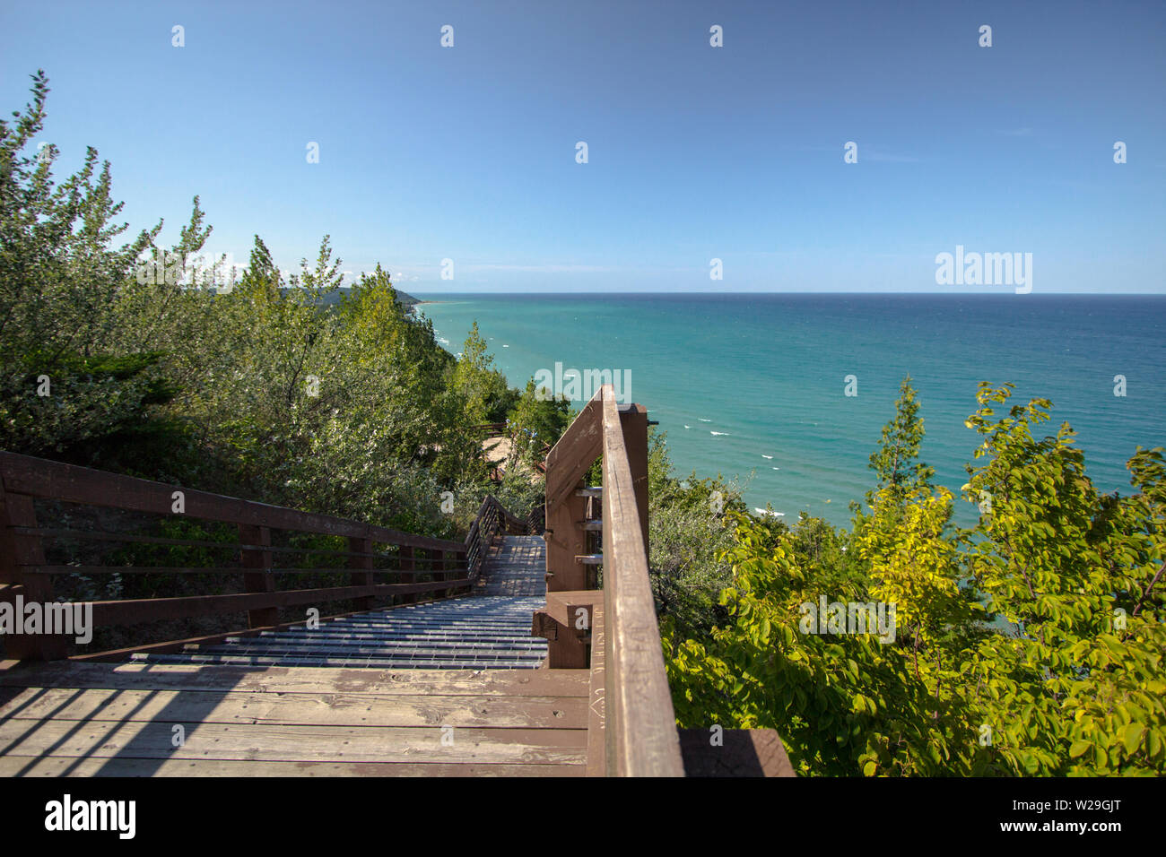 Inspiration Point On Lake Michigan. Inspiration Point is located at a roadside park along highway M-22 in Arcadia, Michigan. Stock Photo