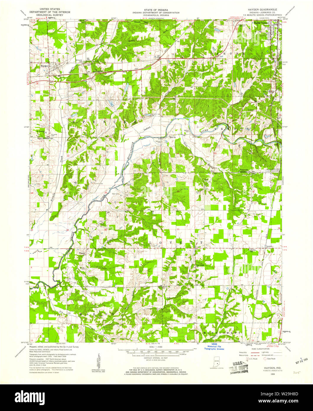 USGS TOPO Map Indiana IN Hayden 159748 1959 24000 Restoration Stock Photo