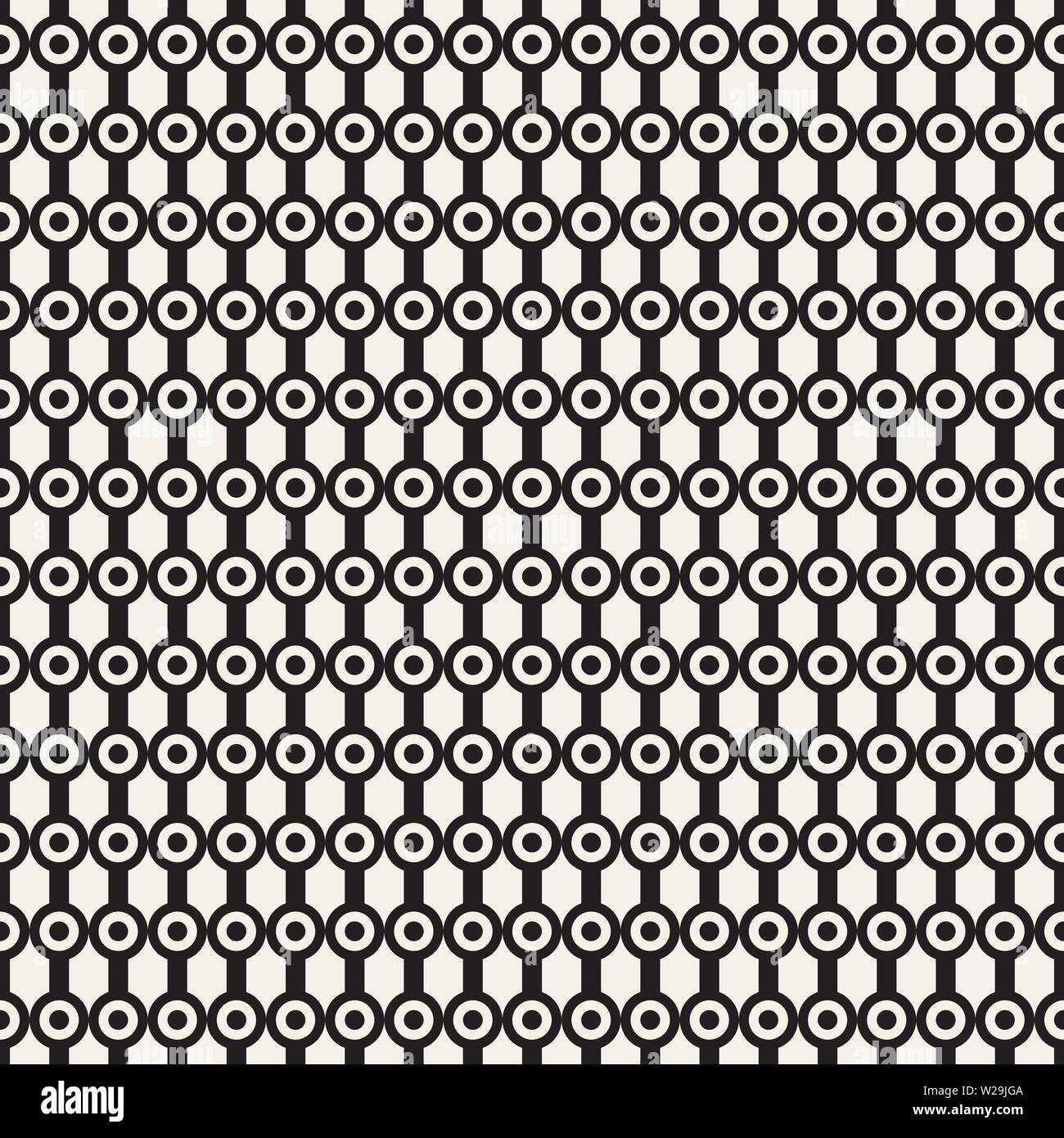 Vector seamless pattern. Repeating abstract background with circles. Graphic linear streaks with dots Stock Vector