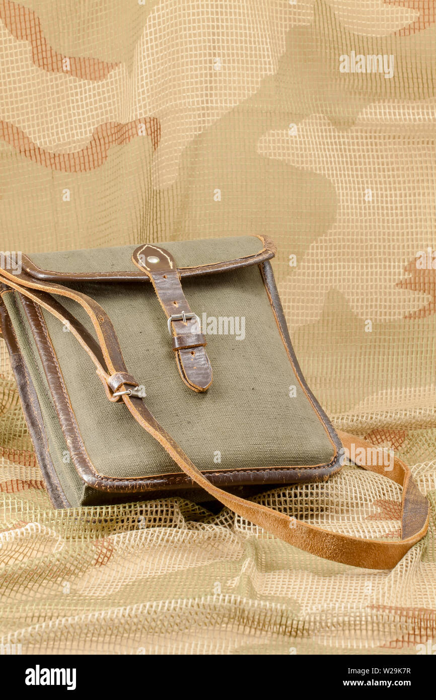 Old vintage canvas bag with leather strap Stock Photo Alamy