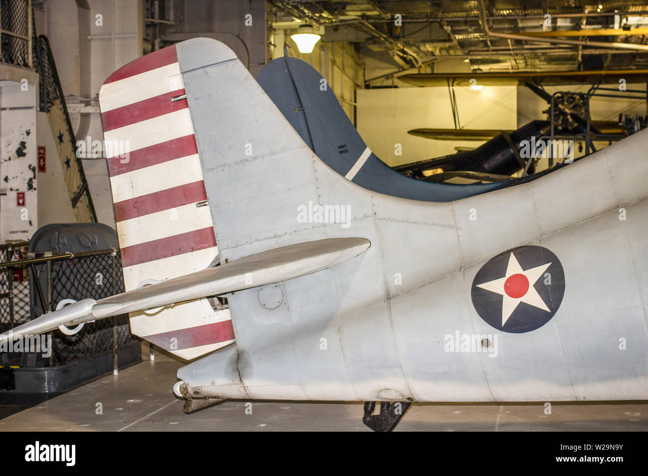 Mount Pleasant, South Carolina, USA -Tail of an F-15 airplane with insignia. This plane is a WWII aircraft on display at Patriot's Point. Stock Photo