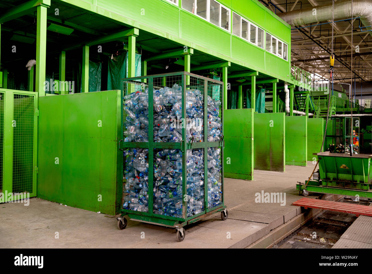 Minsk, Belarus -June 6, 2019 Waste processing plant. Technological process for acceptance, storage, sorting and further processing of waste for their Stock Photo
