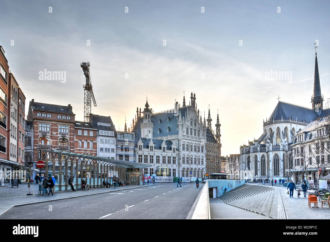 Leuven, Belgium, February 27, 2016 carfree Rector de Somer square in