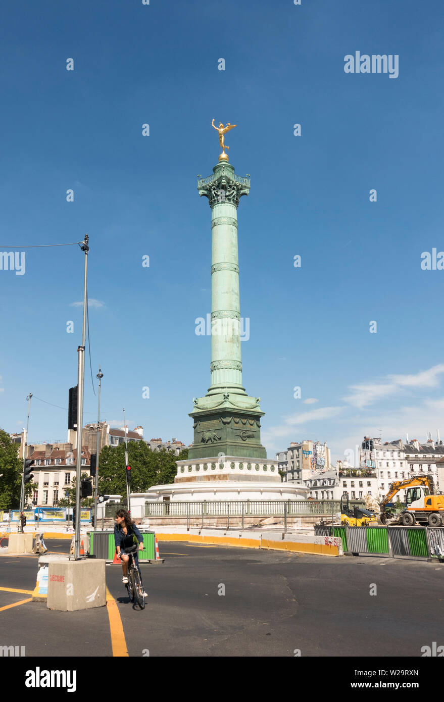 The Place de la Bastille with July Column undergoing construction work ...