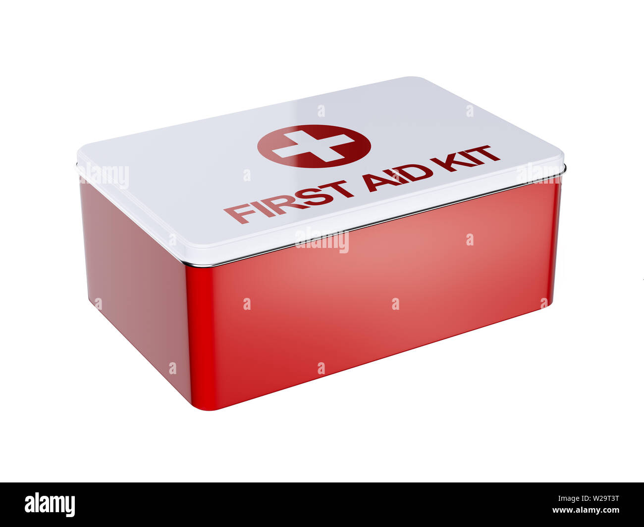 First aid kit red case isolated on white background. 3d rendering ...