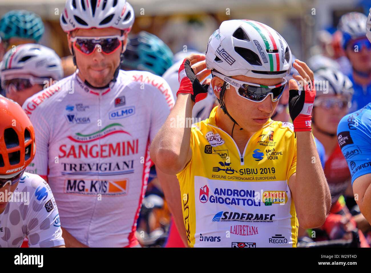 Kevin Rivera (team Androni Giocattoli - Sidermec)  Yellow Jersey at the start of Stage 4 of Sibiu Cycling Tour, Romania, July 7, 2019 Stock Photo