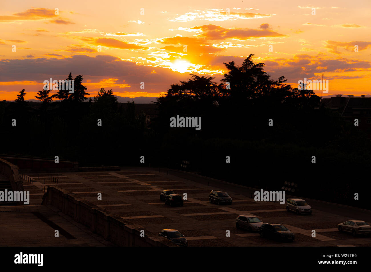 madrid callao puerta del sol palacio real sunset Stock Photo