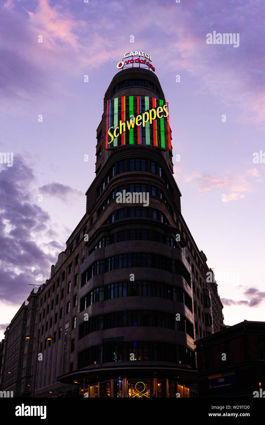 madrid callao puerta del sol palacio real sunset Stock Photo