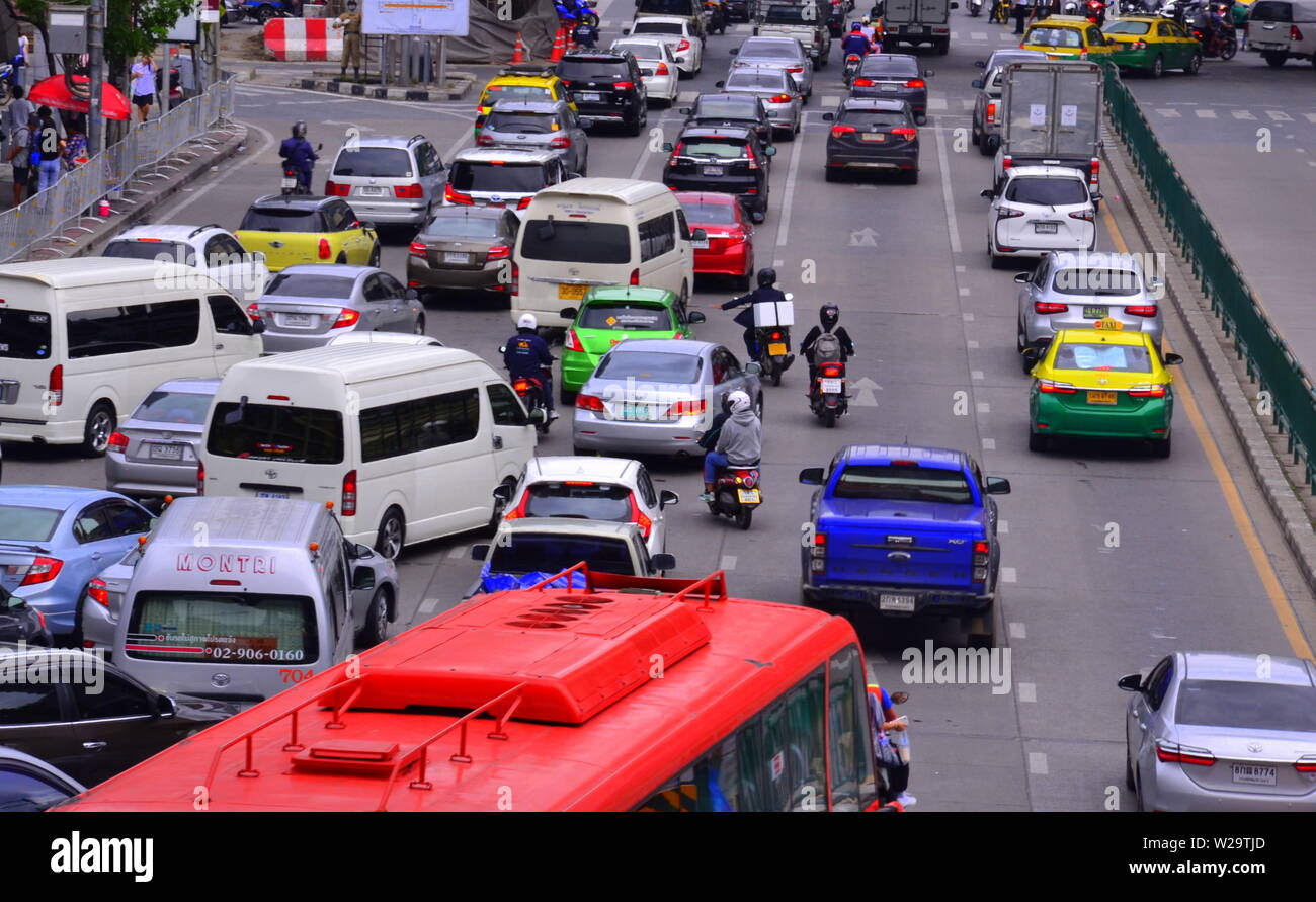 An overhead view of a traffic jam in central Bangkok, Thailand, Asia Stock Photo