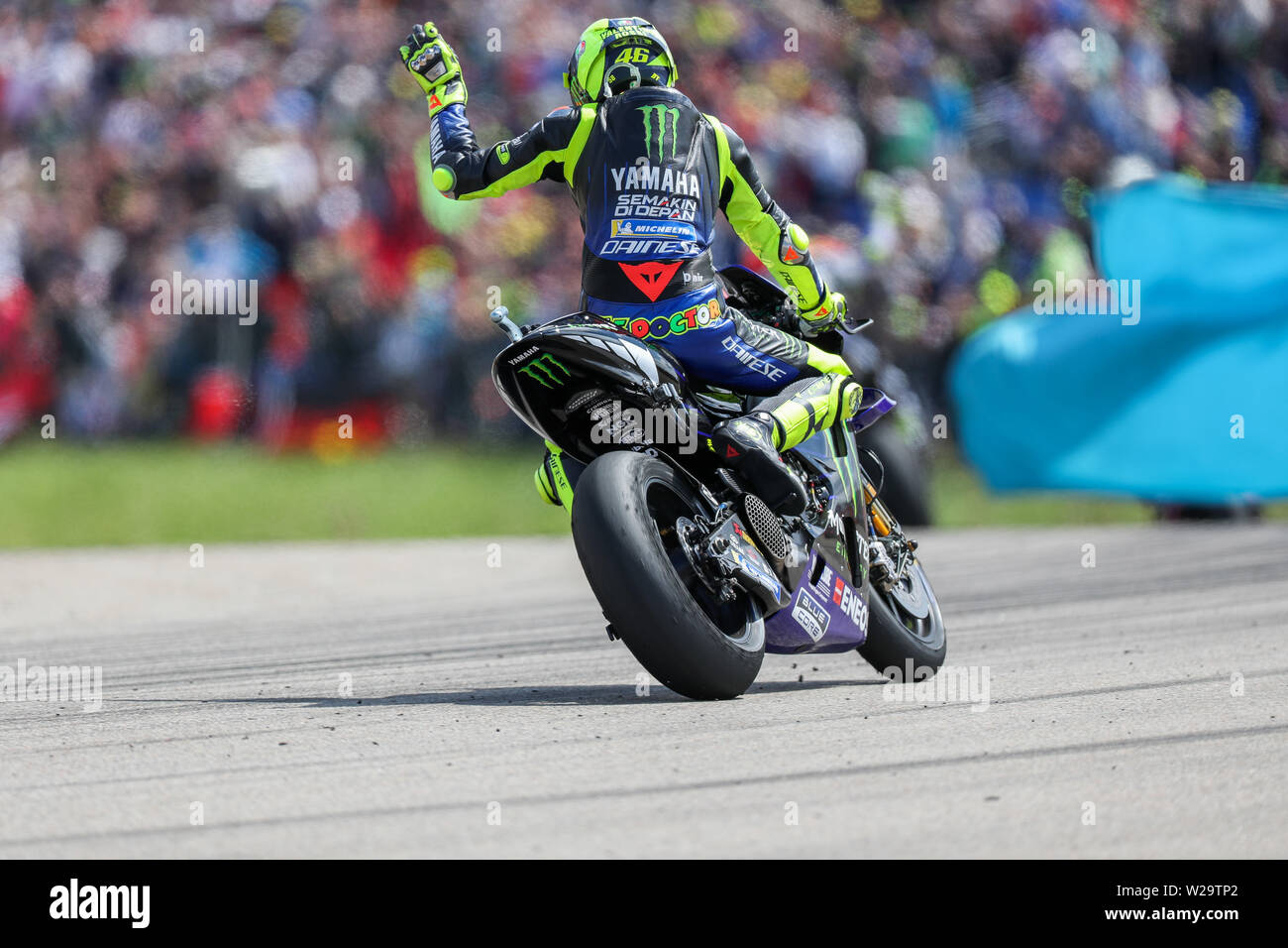 Hohenstein Ernstthal, Germany. 07th July, 2019. Motorsport/Motorcycle,  Grand Prix of Germany, MotoGP at the Sachsenring: Rider Valentino Rossi  (Italy, Monster Energy Yamaha MotoGP Team) looks disappointed after the  race. Credit: Jan Woitas/dpa ...