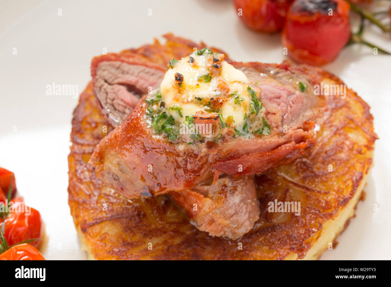 A homemade venison dish comprising of roe deer saddle fillet, or